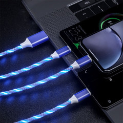 8 broches + Type-C + Micro USB Streamer Ligne de chargement à trois têtes, modèle: 3 en 1 1,2 m (bleu)