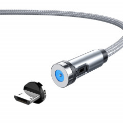 Câble de chargement de données rotatif avec prise anti-poussière à interface magnétique micro USB CC56, longueur du câble : 1 m (argent)