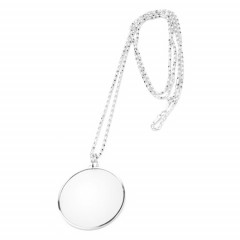 Loupe de collier de lentille en verre de miroir d'expansion ronde de chaîne en métal (argent)