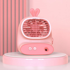 CS1319 Petit ventilateur de dessin animé en vaporisateur hydratant de bureau Ventilateur d'humidification silencieux rechargeable (Rose lapin)