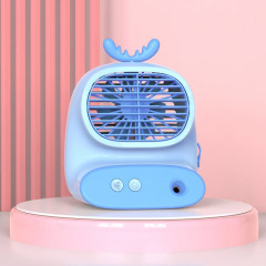 CS1319 Petit ventilateur de dessin animé en vaporisateur hydratant de bureau Ventilateur d'humidification silencieux rechargeable (Bleu cerf)