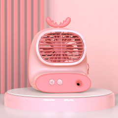CS1319 Petit ventilateur de dessin animé en vaporisateur hydratant de bureau Ventilateur d'humidification silencieux rechargeable (rose cerf)