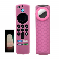 2pcs boîtier de télécommande pour Amazon Fire TV Stick 2021 ALEXA 3rd Gen avec support Airtag (rose lumineux)