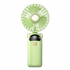 Ventilateur de charge USB à affichage numérique pliable, petit ventilateur d'extérieur à main suspendu au cou (vert)
