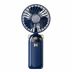Ventilateur de charge USB à affichage numérique pliable, petit ventilateur d'extérieur à main suspendu au cou (bleu)