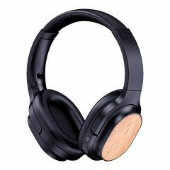 Casque Bluetooth en bois de bambou avec carte son intégrée, prise en charge carte TF/FM/AUX (noir)