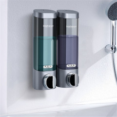 Bosharon Shampooing Gel douche Boîte de désinfectant pour les mains domestique Distributeur de savon à double tête mural sans poinçon, style: double grille (gris argent)