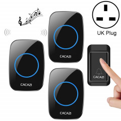 CACAZI A10G One Button Three Receivers Self-Powered Wireless Home Wireless Bell, UK Plug (Black)