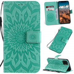 Étui en cuir PU avec empreinte horizontale à motif de tournesol pour iPhone 11 Pro Max, avec support et emplacements pour cartes, ainsi que portefeuille et lanière