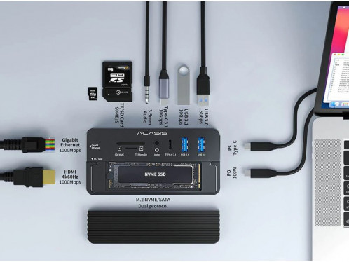 Dock USB-C 10 ports avec emplacement SSD M.2 NVMe Acasis CM073 Noir ADPACS0001-04