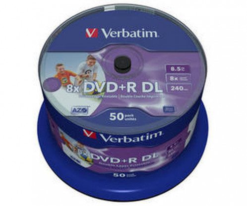 1x50 Verbatim DVD+R Double Layer 8x Speed, 8,5GB wide imprimable 776601-05