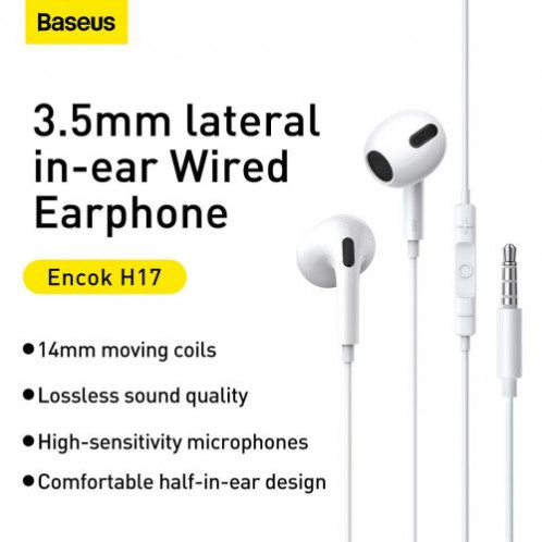 Baseus Earphone Encok H17 in-ear wired earphone with 3.5mm jack wired headphones White (NGCR020002) DA299923-016