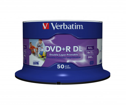 1x50 Verbatim DVD+R Double Layer 8x Speed, 8,5GB wide imprimable 776601-05