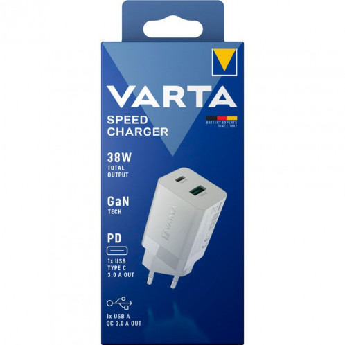 Varta Speed Chargeur 38W GaN PD USB-C 20W + USB-A 18W, blanc 792199-03