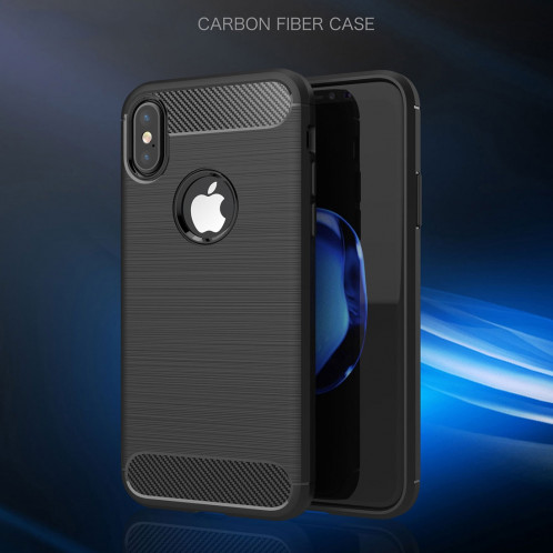 Pour iPhone X Fibre de carbone TPU Texture brossée Housse de protection arrière antichoc (noir) SP010B0-08