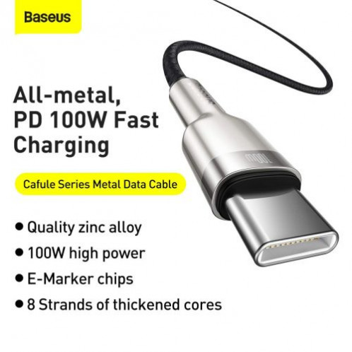 Baseus Type-C Type-C cable Cafule Series Metal Fast charge/data 100W (20V/5A) 2m Black (CATJK-D01) DA442698-011