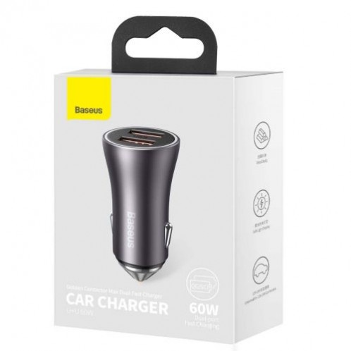 Baseus Car Charger Golden Contactor Max Dual Fast Charger U+U 60W Dark Gray (CGJM000013) DA777168-016