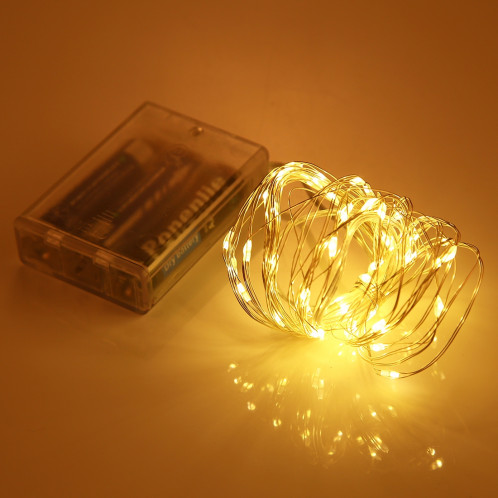 5m 6W 50 LED SMD 0603 IP65 Waterproof 3 x AA Batteries Box Silver Wire String Light Lampe Fairy Lampe décorative, DC 5V (Light jaune) S516YL2-07