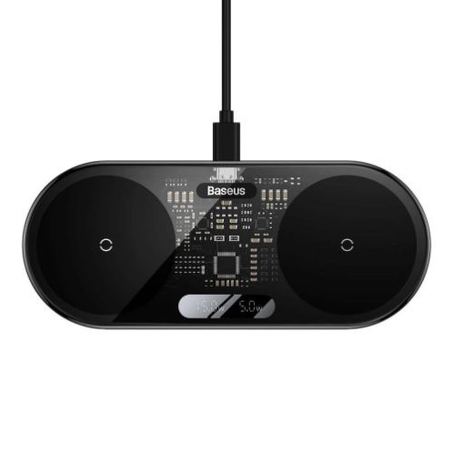 Baseus Wireless Charger Digital LED Display, Dual charging platform, with Type-C cable, 20W, Black (WXSX010101) DA1599411-012