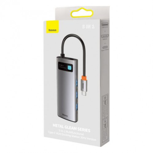 Baseus HUB Metal Glam Series 5-in-1 (3xUSB-A 3.0, Type-C male, Type-C female, HDMI-A), Gray EU (WKWG020013) DA2139930-025
