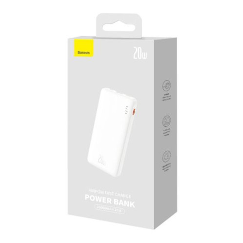 Baseus Power Bank Airpow, C+U, 20W, 10000 mAh, with Baseus Simple Series Type-C, 0.30m Cable, White EU (PPQD090002) DA1210831-02