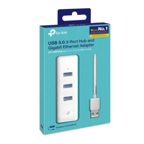 TP-Link Network Adapter Cable UE330 USB to 3 x USB 3.0 and Ethernet RJ45, 1000Mb/s, White EU DP155076-02