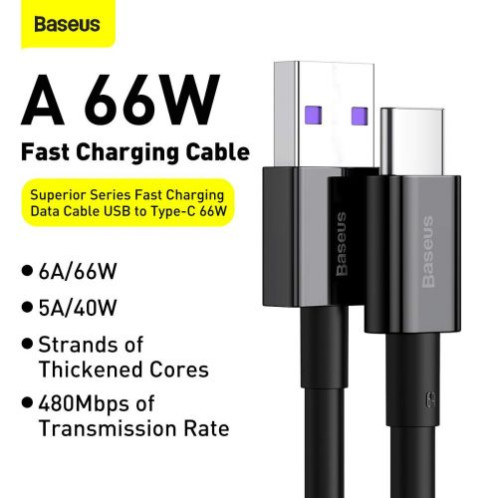 Baseus Type-C Superior series fast charging data cable, 66W(11V/6A), 2m, Black (CATYS-A01) DA238516-011