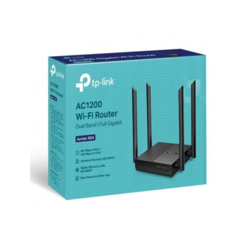TP-Link Wi-Fi Router Archer A64 AC1200, 1200Mbps, LAN/WAN, 802.11ac, Black EU DP2900826-01