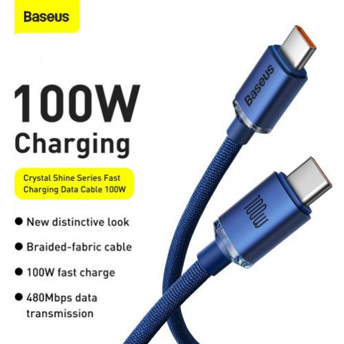 Baseus Type-C Type-C Crystal Shine series fast charging data cable 100W 1.2m Blue (CAJY000603) DA334725-013