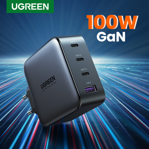 UGREEN USB-A+3xUSB-C 100W GaN Tech Fast Chargeur mural EU noir 730431-010