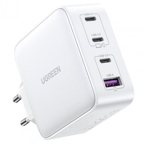 UGREEN USB-A+3xUSB-C 100W GaN Tech Fast Wall Charger EU White 784436-06