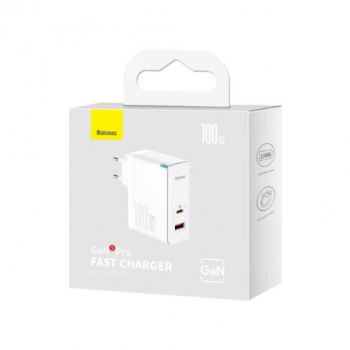 Baseus Travel Charger GaN5 Pro Quick wall charger C+U, PD3.0, QC4.0 +, AFC, 100W EU White (CCGP090202) DA3508372-024