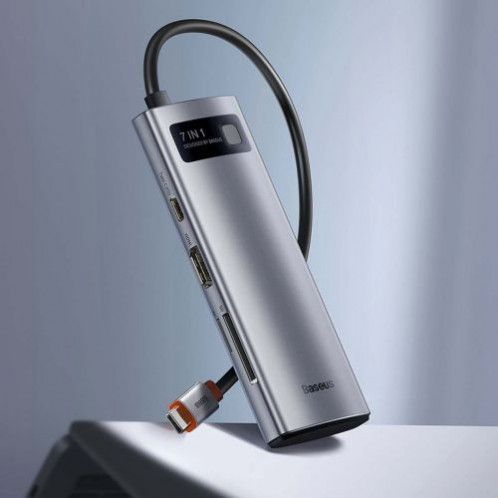 Baseus HUB Metal Gleam series 7-in-1 Multifunctional (Type-C to 2x USB 3.0, PD 100W / HDMI 4K 30Hz / RJ45 1Gbps, Type-C basic) Gray (WKWG020113) DA2678519-024