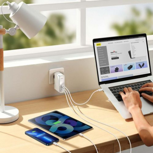 Baseus Travel Charger GaN5 Pro Fast wall charger, C+C+U, 140W White EU (CCGP100202) DA4830527-014