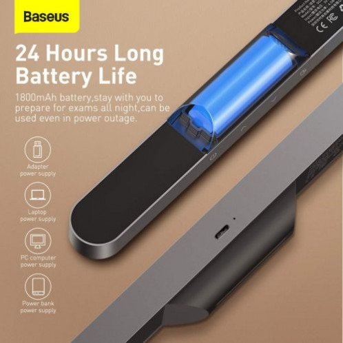 Baseus Home Magnetic Stepless Dimming Charging Desk Lamp 100LM, 4000K, 1800 mAh 4.5W Gray (DGXC-C0G) DA1314720-017