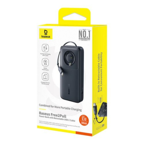 Baseus Power Bank Free2Pull with Digital Display Type-C, PD 65W, 20000 mAh with Bulit-in Retractable Type-C Cable, Black EU (P10073700123-00) DA2237842-02