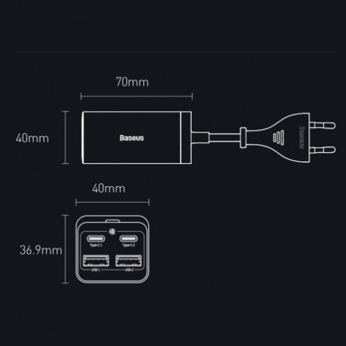 Baseus Travel Charger GaN3 Pro Quick wall charger C+C+U, PD3.0, QC4.0 +, AFC, FCP, SCP, PPS, MTK, (with Type C Type C cable 1m) 65W, Black EU (CCGP040101) DA2122221-017