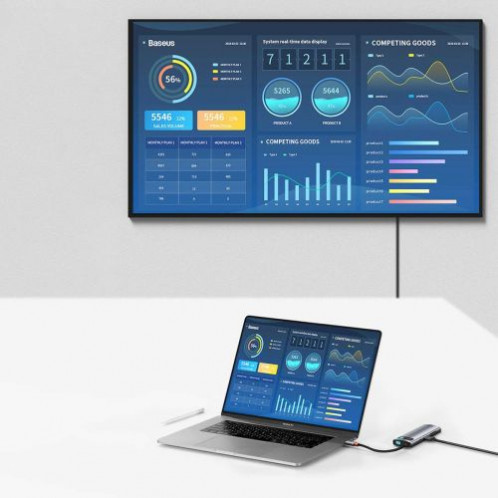 Baseus HUB Metal Gleam series 7-in-1 Multifunctional (Type-C to 2x USB 3.0, PD 100W / HDMI 4K 30Hz / RJ45 1Gbps, Type-C basic) Gray (WKWG020113) DA2678519-024