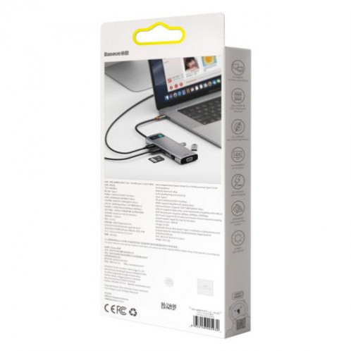 Baseus HUB Metal Gleam Series 9-in-1 Multifunctional (Type-C to 3x USB3.2/PD 100W/VGA Full HD 60Hz/HDMI 4K/TF+SD card/ RJ45) Space Gray (CAHUB-CU0G) DA387397-016