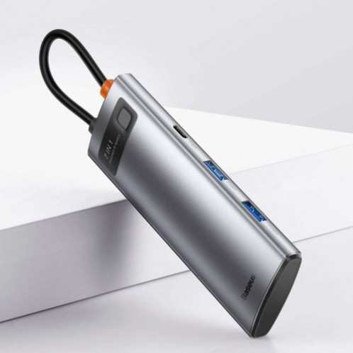 Baseus HUB Metal Gleam series 7-in-1 Multifunctional (Type-C to 2x USB 3.0, PD 100W / HDMI 4K 30Hz / RJ45 1Gbps, Type-C basic) Gray (WKWG020113) DA2678519-024