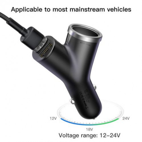 Baseus Car Charger Y-type dual USB + cigarette lighter extended, 3.4A, Black (CCALL-YX01) DA508800-010