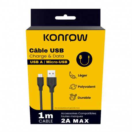 Konrow KCATMPB1 Câble Micro USB vers Type A 1m Noir (Blister) KCATMPB1-01