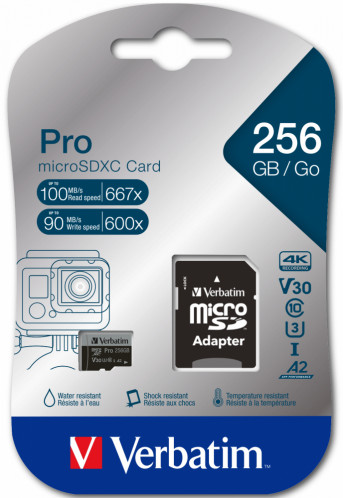 Verbatim microSDXC Pro 256GB Class 10 UHS-I + adaptateur 818099-03