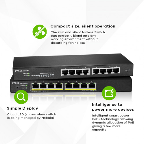 Zyxel GS1915-8EP 8-port Smart Switch, NebulaFlex 729262-09