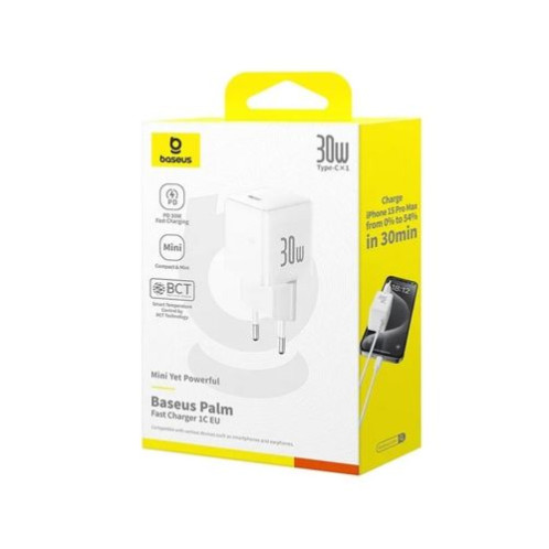 Baseus Travel Charger Palm Series Type-C, PD 3.0, QC 3.0, 30W, White EU (P10111605213-00) DA81772-02