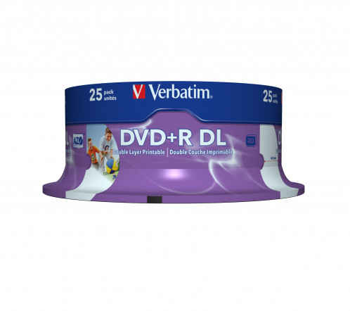 1x25 Verbatim DVD+R Double Layer 8x Speed, imprimable, 8,5GB 255878-00
