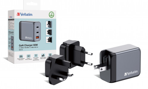Verbatim GNC-64 GaN Chargeur 65W 2xUSB-C PD, 1xUSB-A QC 3.0 32201 871789-011
