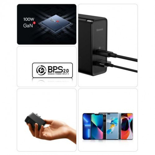 Baseus Travel Charger GaN5 Pro Quick wall charger C+U, PD3.0, QC4.0 +, AFC, 100W EU White (CCGP090202) DA3508372-024