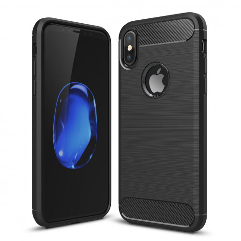 Pour iPhone X Fibre de carbone TPU Texture brossée Housse de protection arrière antichoc (noir) SP010B0-08