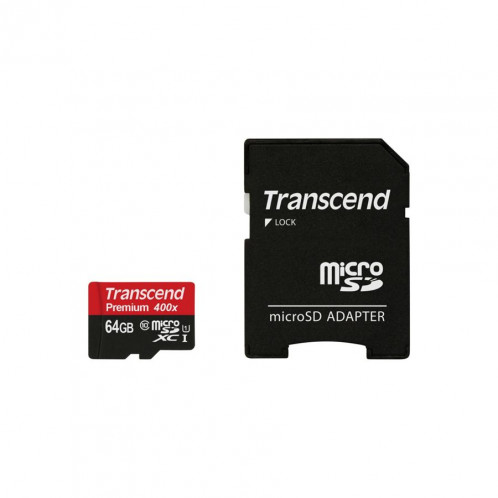 Transcend microSDXC 64GB Class 10 UHS-I 400x + adaptateur SD 685412-03